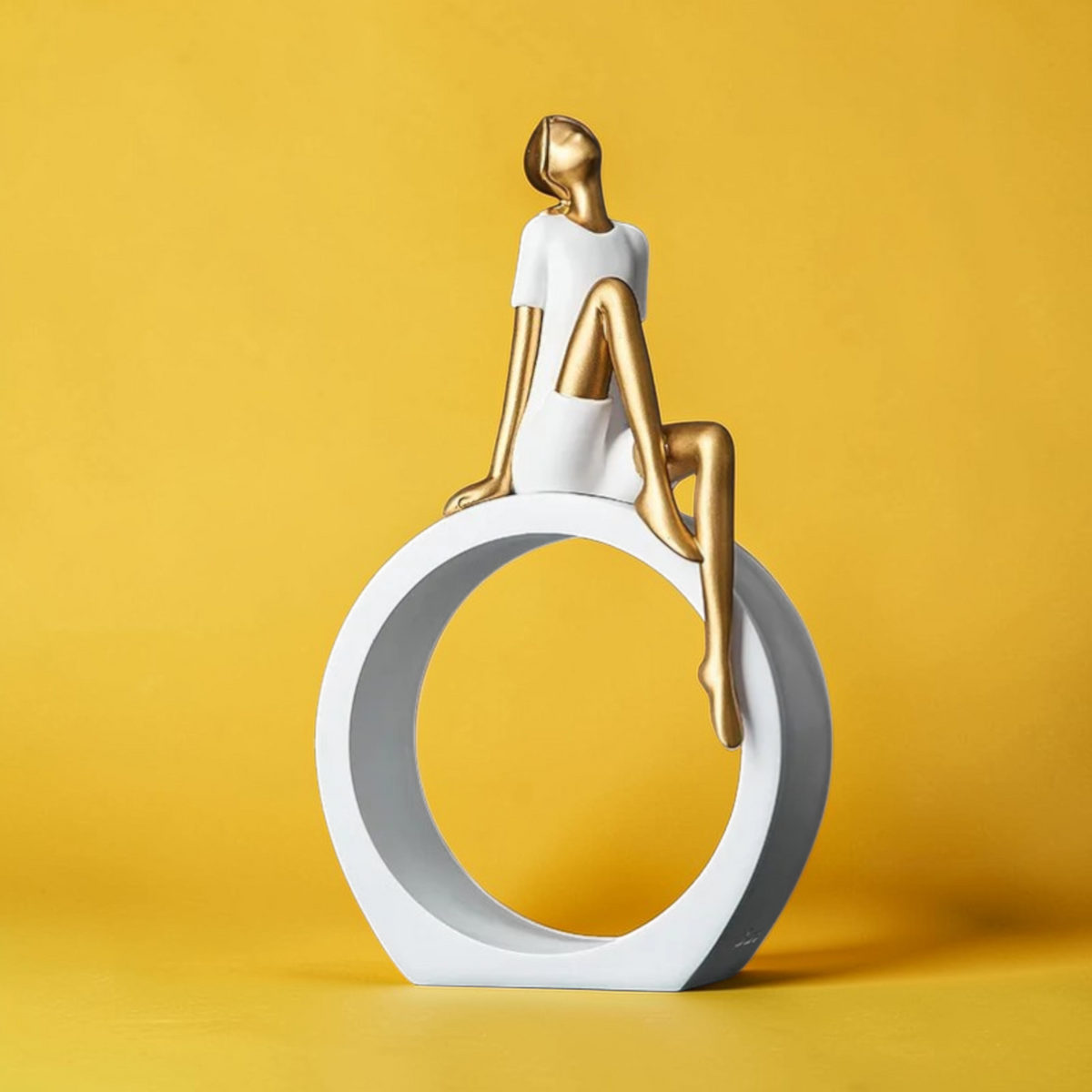 Reading Girl Tall Ring white and gold sculpture
