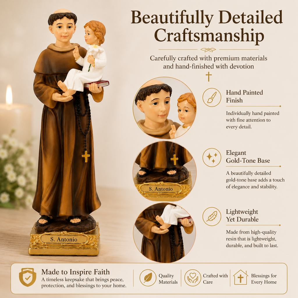 Saint Anthony statue craftsmanship and decorative details