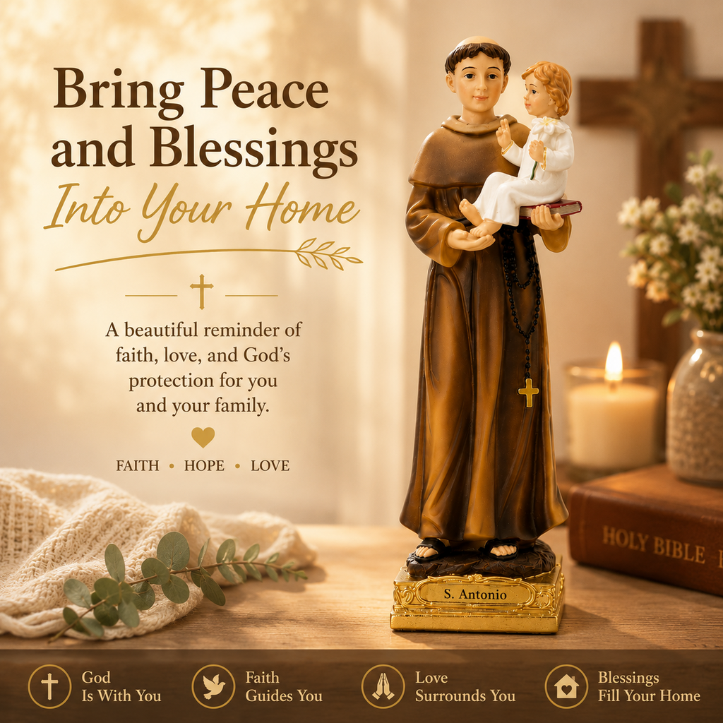 Saint Anthony statue with faith and blessings home decor message