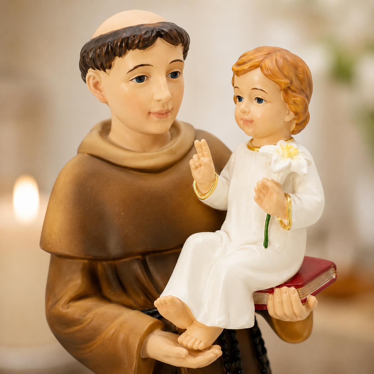 Saint Anthony statue with Child Jesus close-up