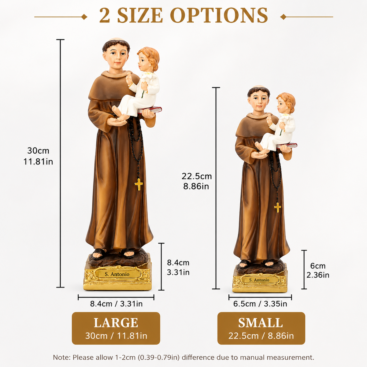 Saint Anthony statue two size options 22.5 cm and 30 cm