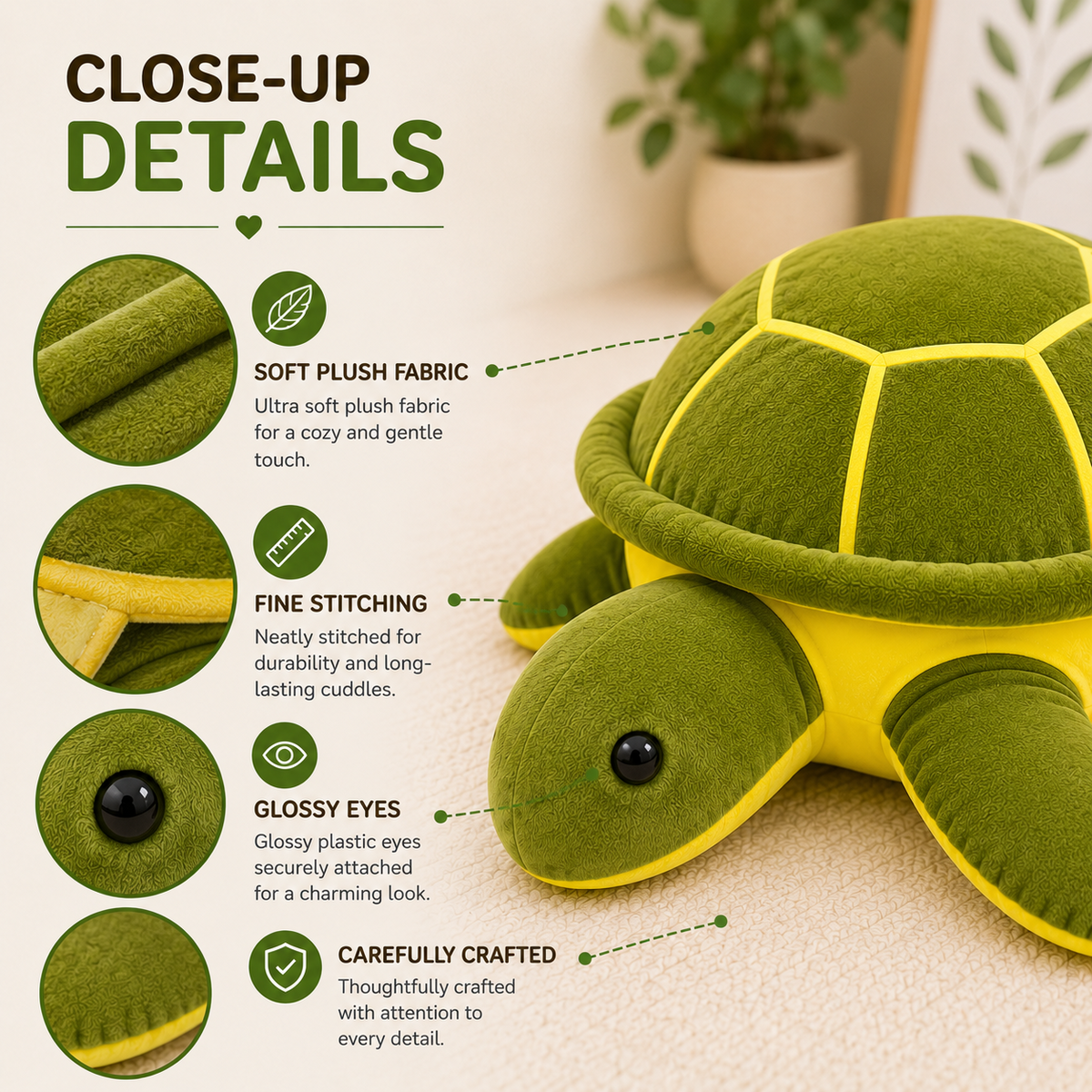 Sea turtle plush close-up details