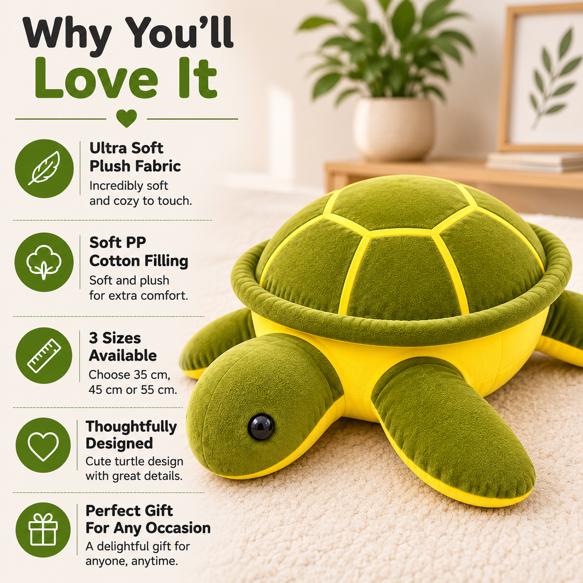 Sea turtle plush pillow features