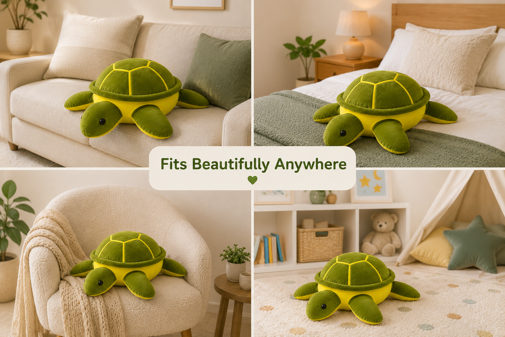 Sea turtle plush pillow in bedroom and living spaces