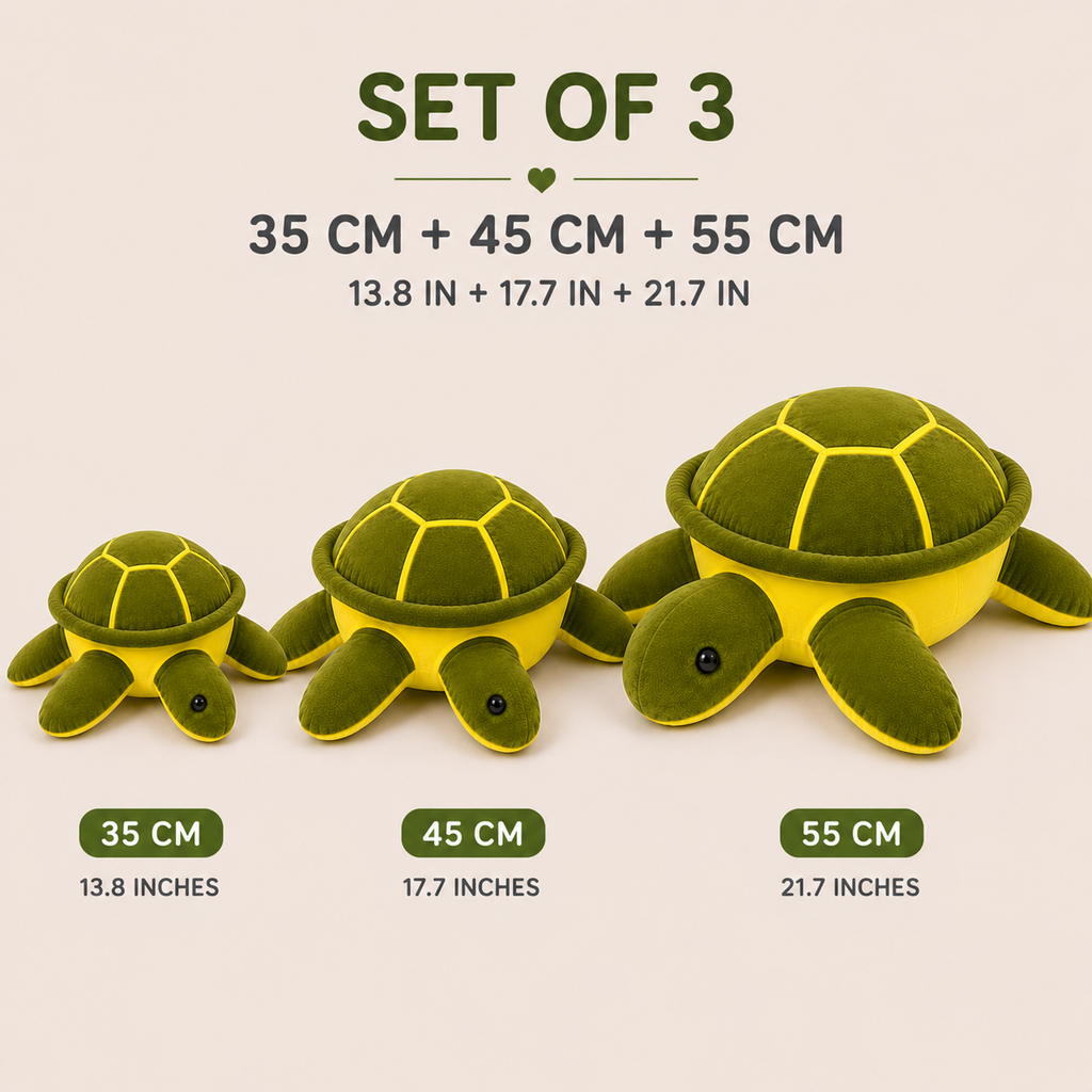 Set of three sea turtle plush pillows 35 45 and 55 cm
