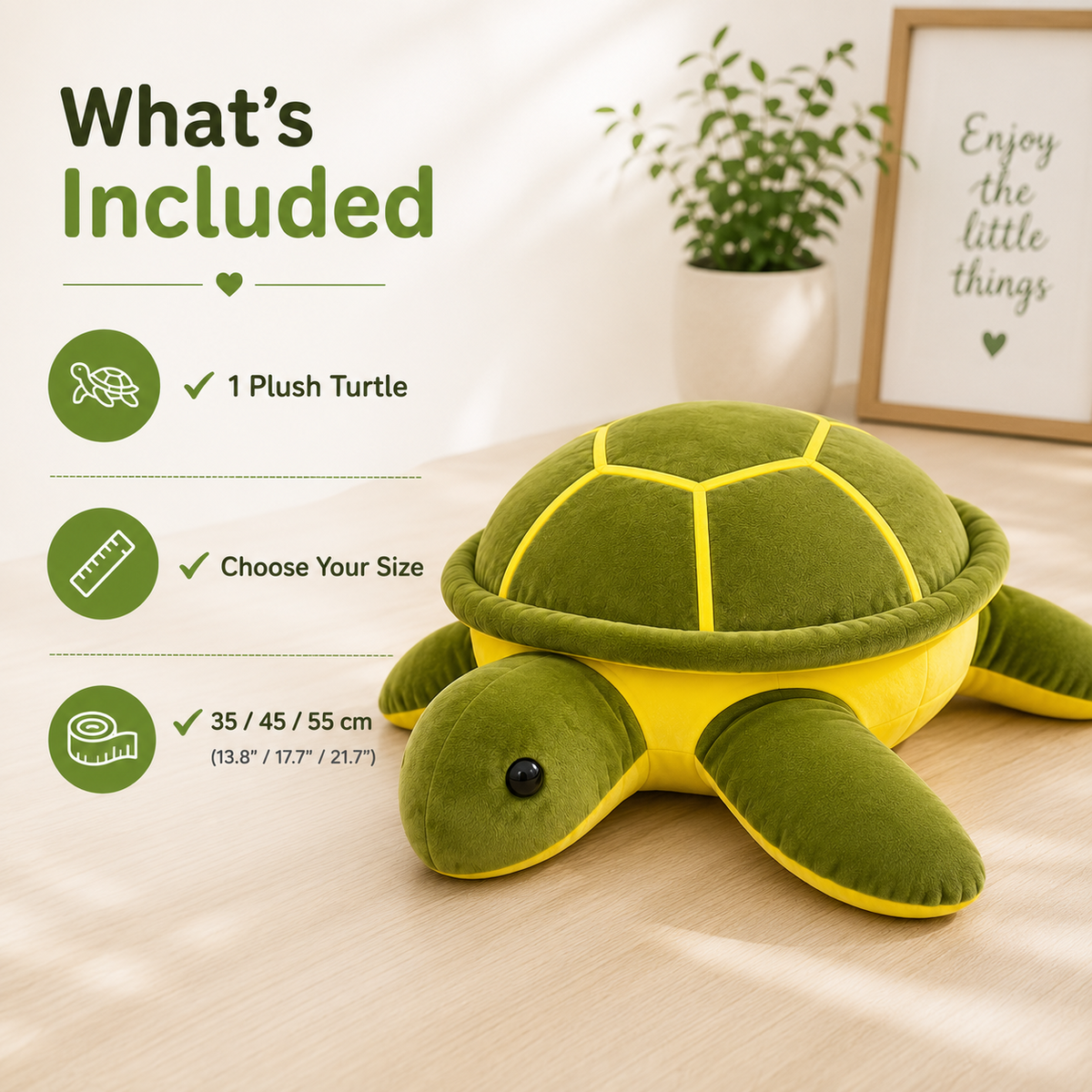 Sea turtle plush pillow package contents and sizes