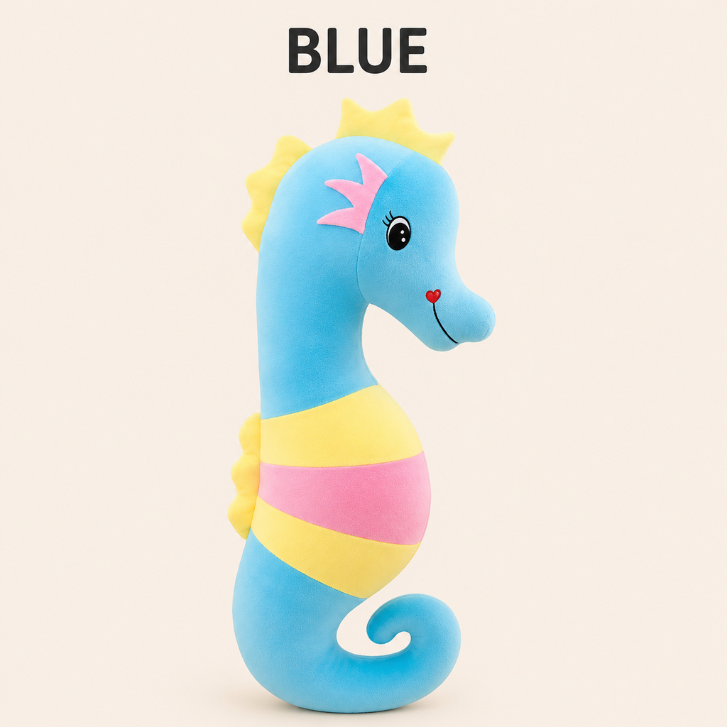 Blue large seahorse plush pillow