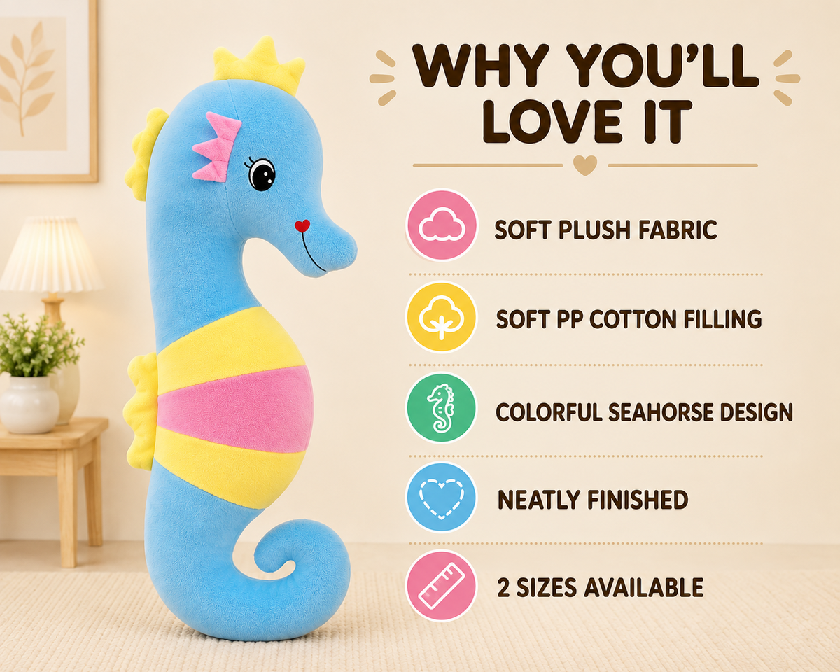 Large seahorse plush pillow product features