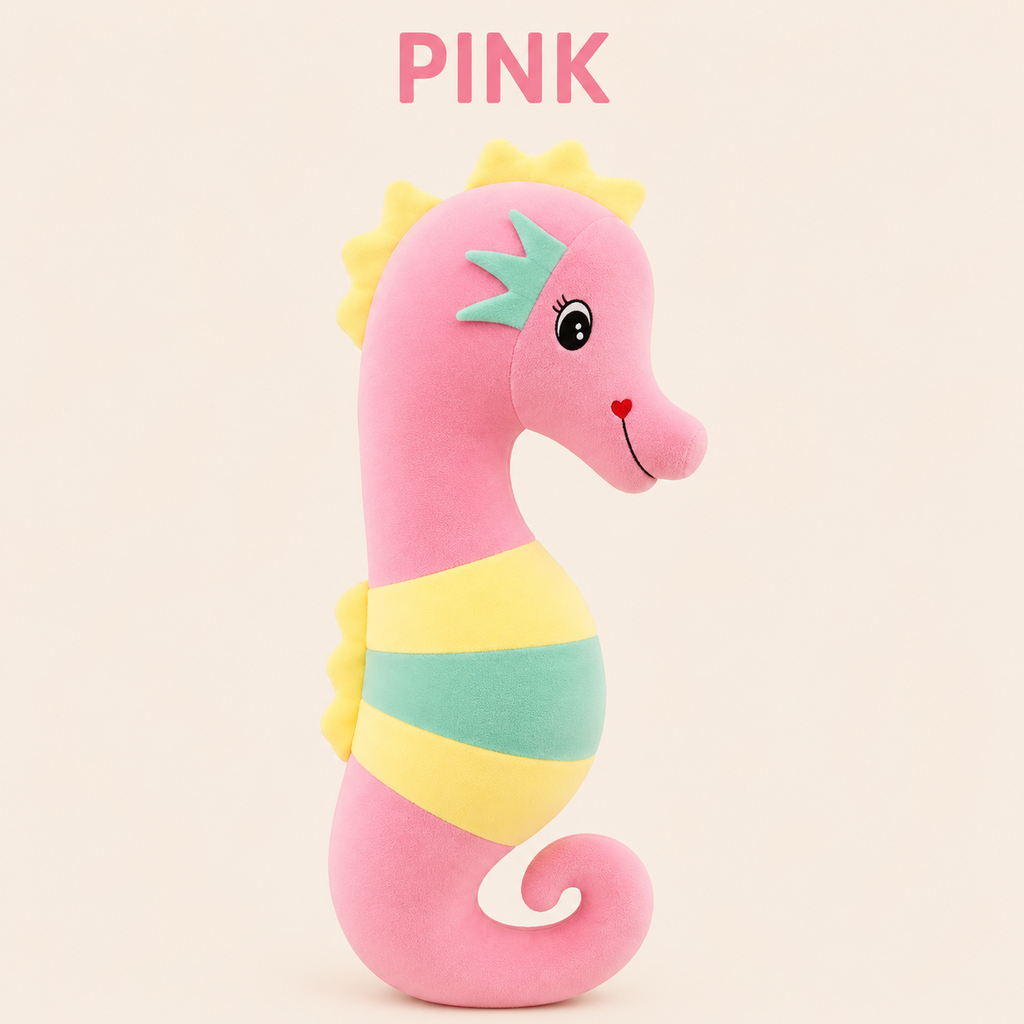 Pink large seahorse plush pillow