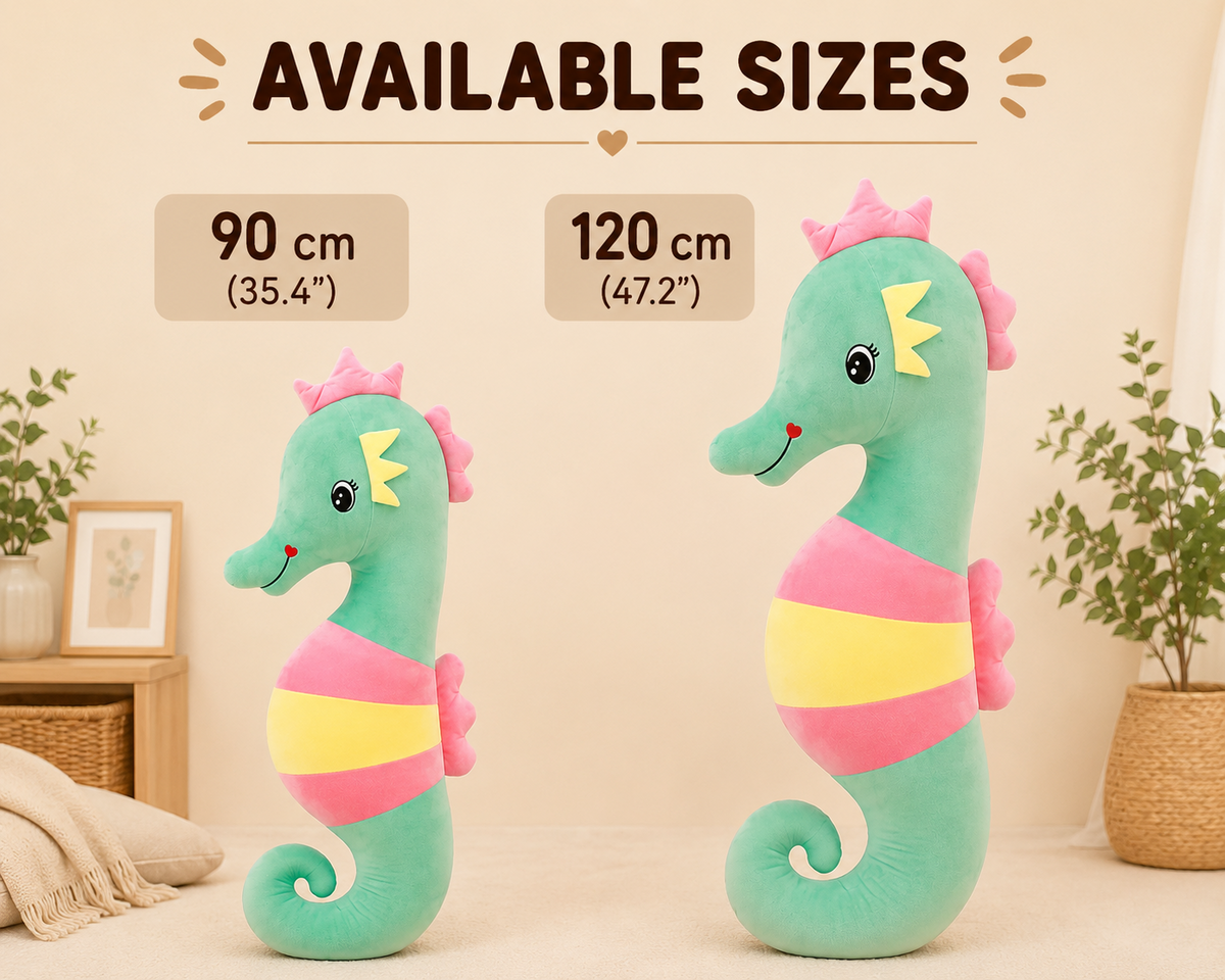 Large seahorse plush pillow sizes 90 cm and 120 cm