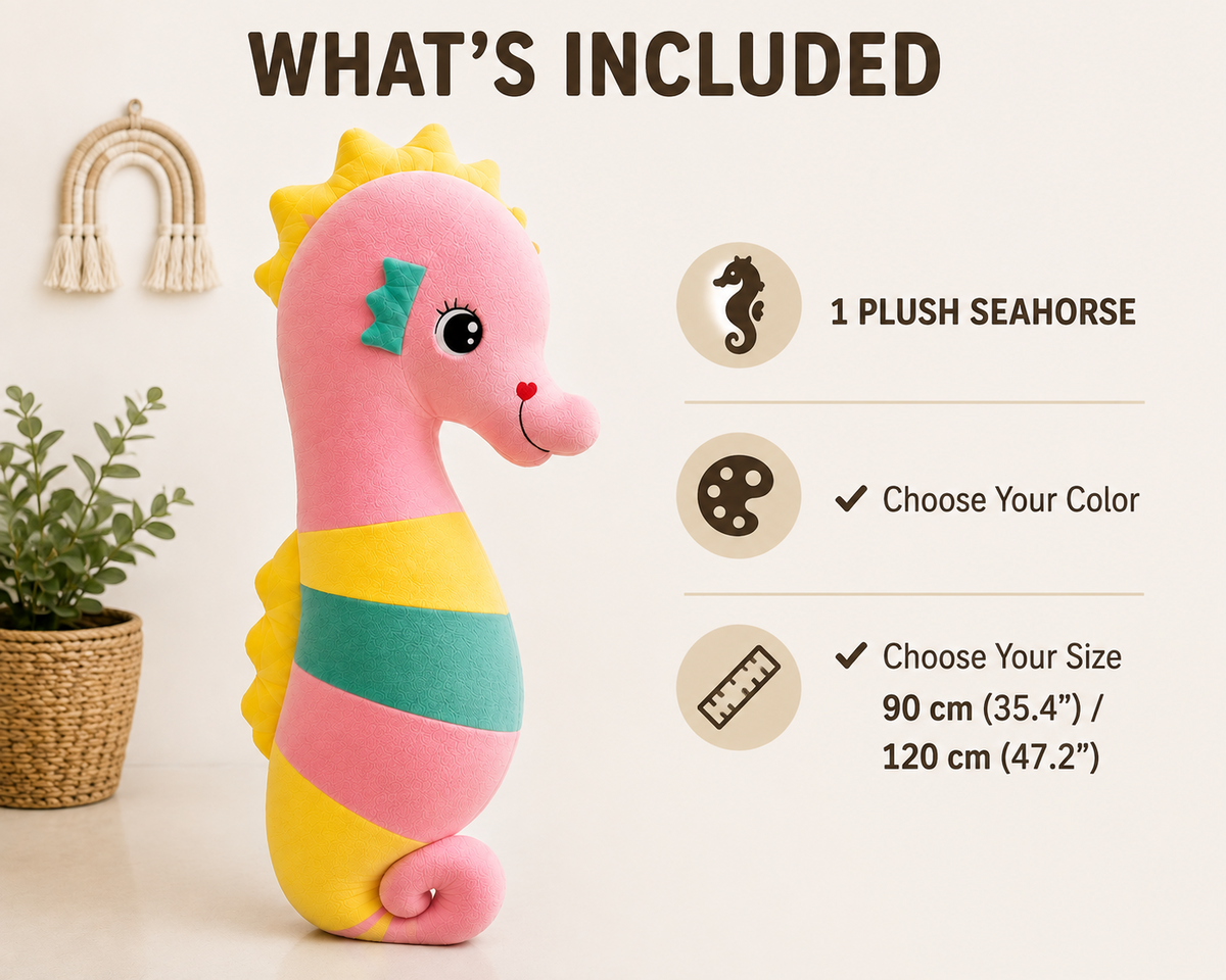 Yellow large seahorse plush pillow