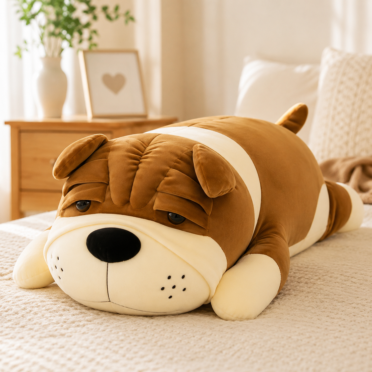 Shar Pei plush bedroom lifestyle