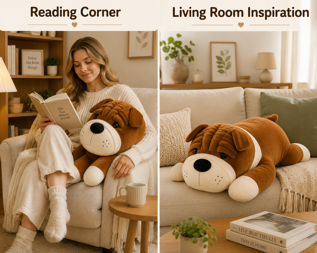 Shar Pei plush reading corner and living room inspiration