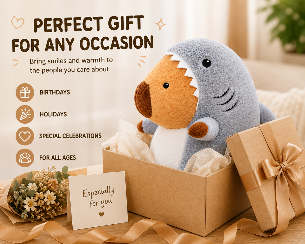 Shark capybara plush gift presentation