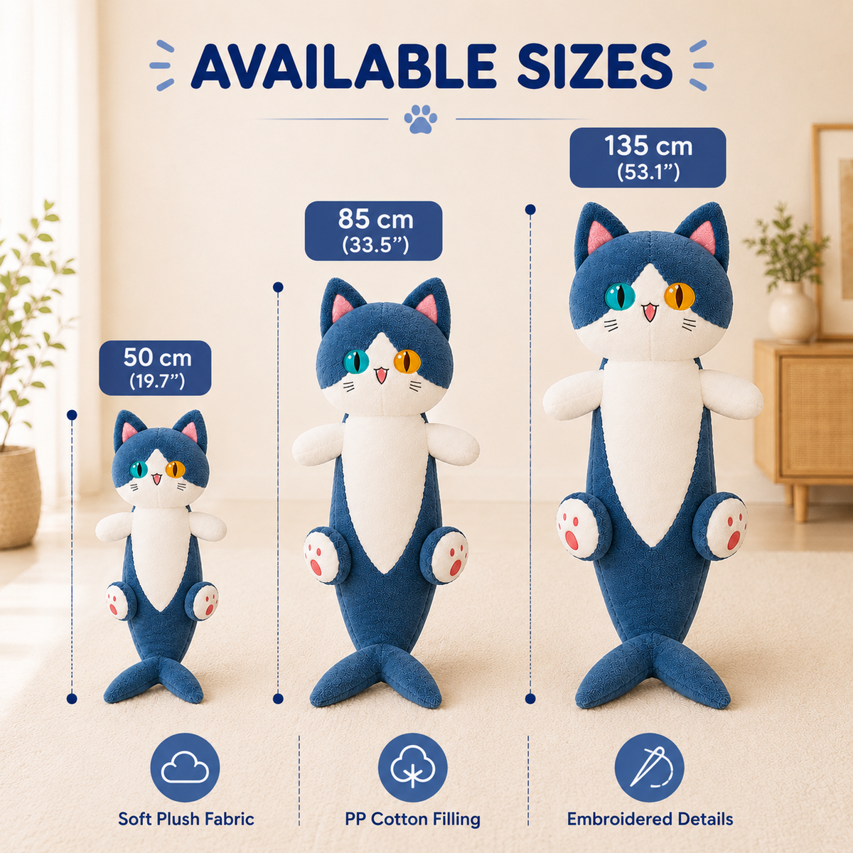 Shark Cat Plush Pillow available sizes