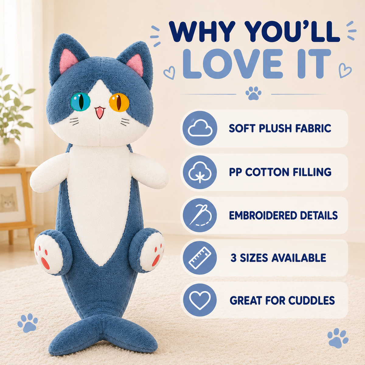 Shark Cat Plush Pillow features