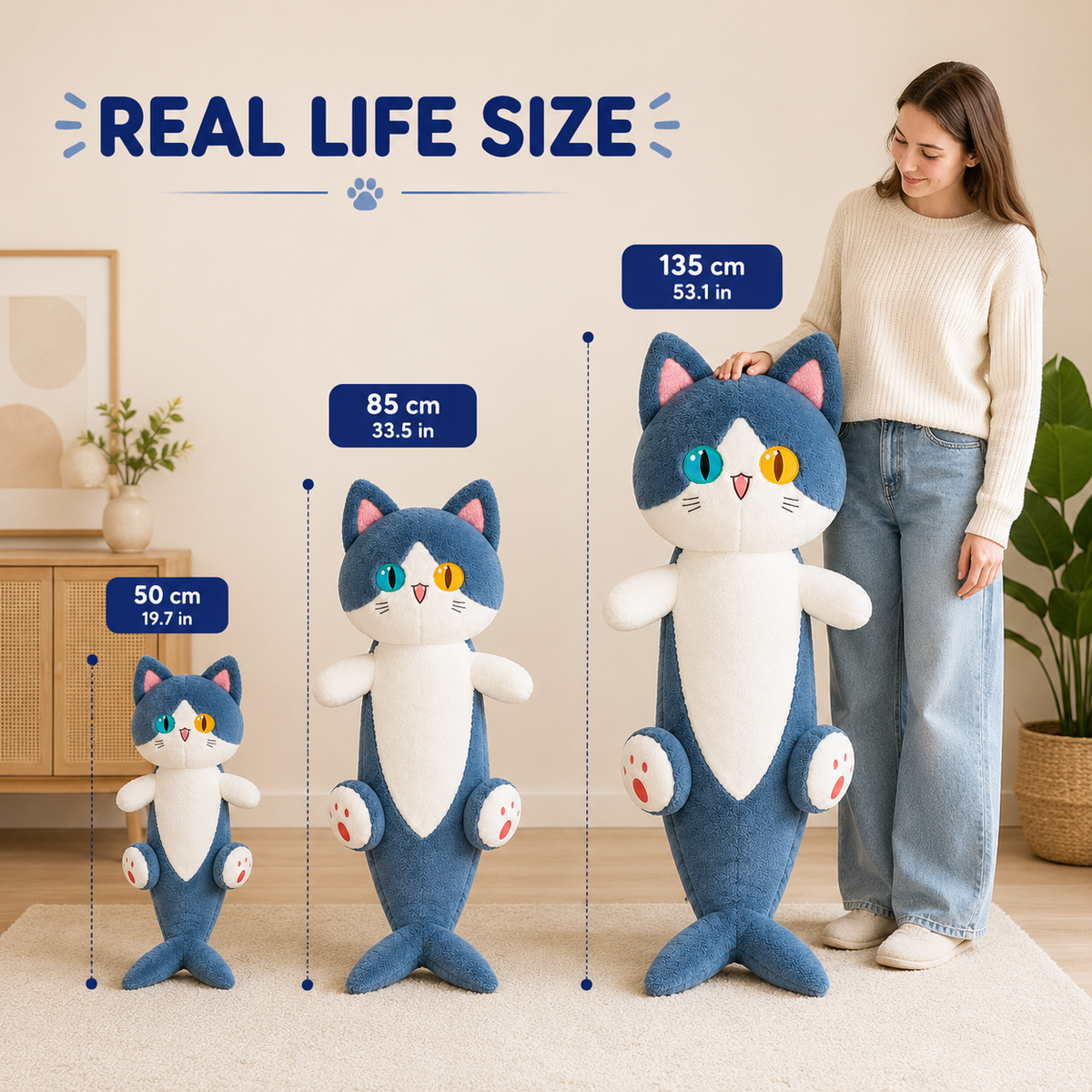 Shark Cat Plush Pillow real life size