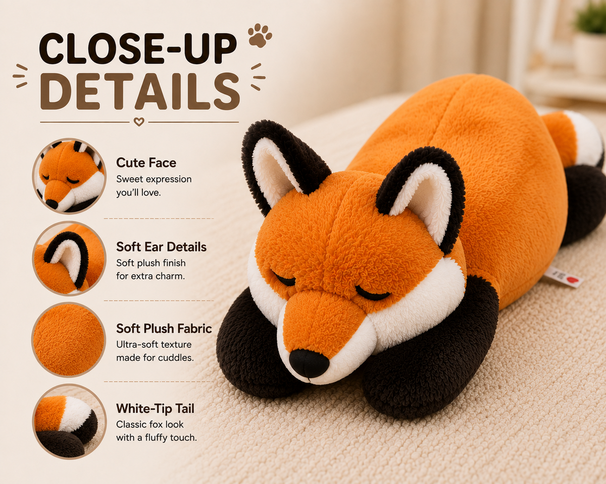 Sleeping fox plush close-up details