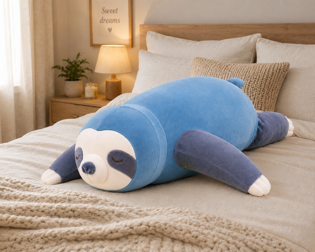 Blue sloth plush pillow bedroom decor
