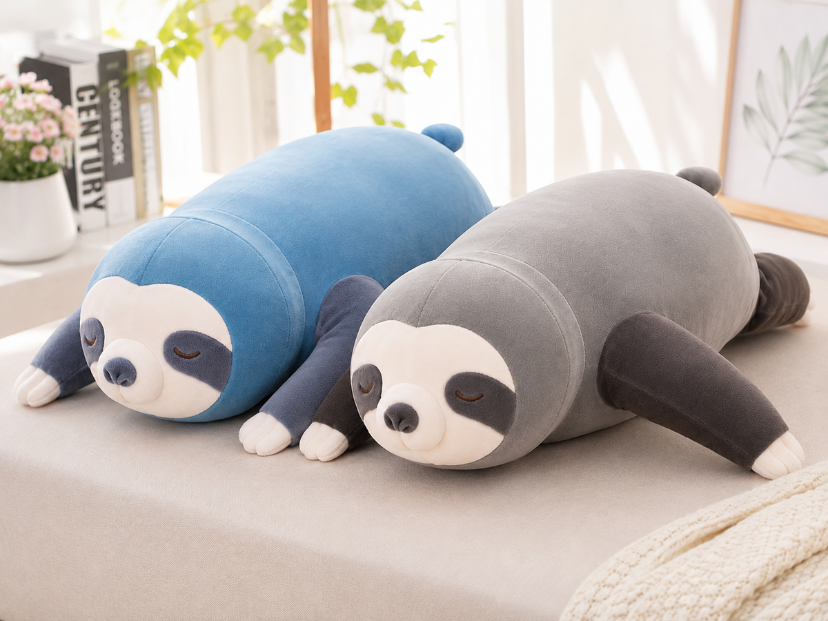 Blue and gray sloth plush pillows