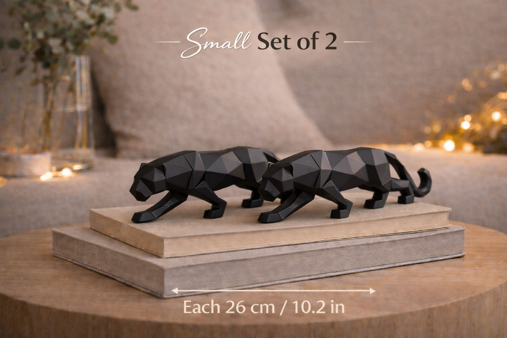 Small black geometric panther set of two