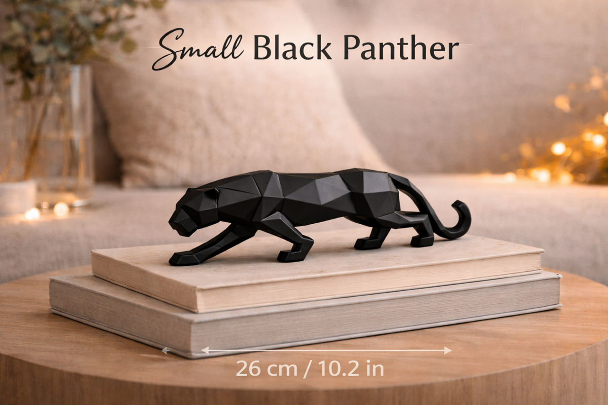 Small black geometric panther sculpture 26 cm