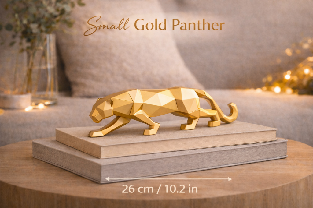 Small gold geometric panther sculpture 26 cm