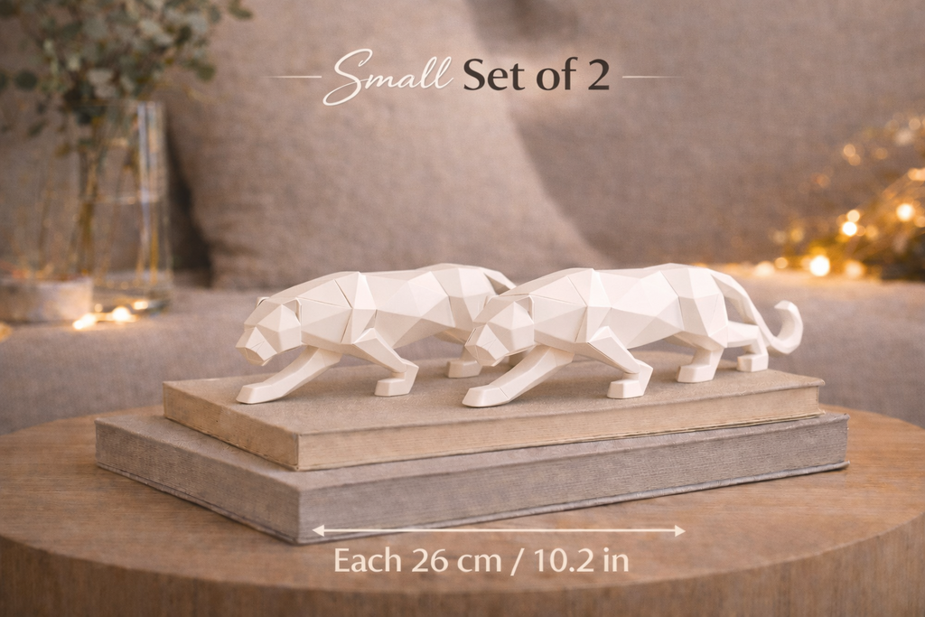 Small white geometric panther set of two
