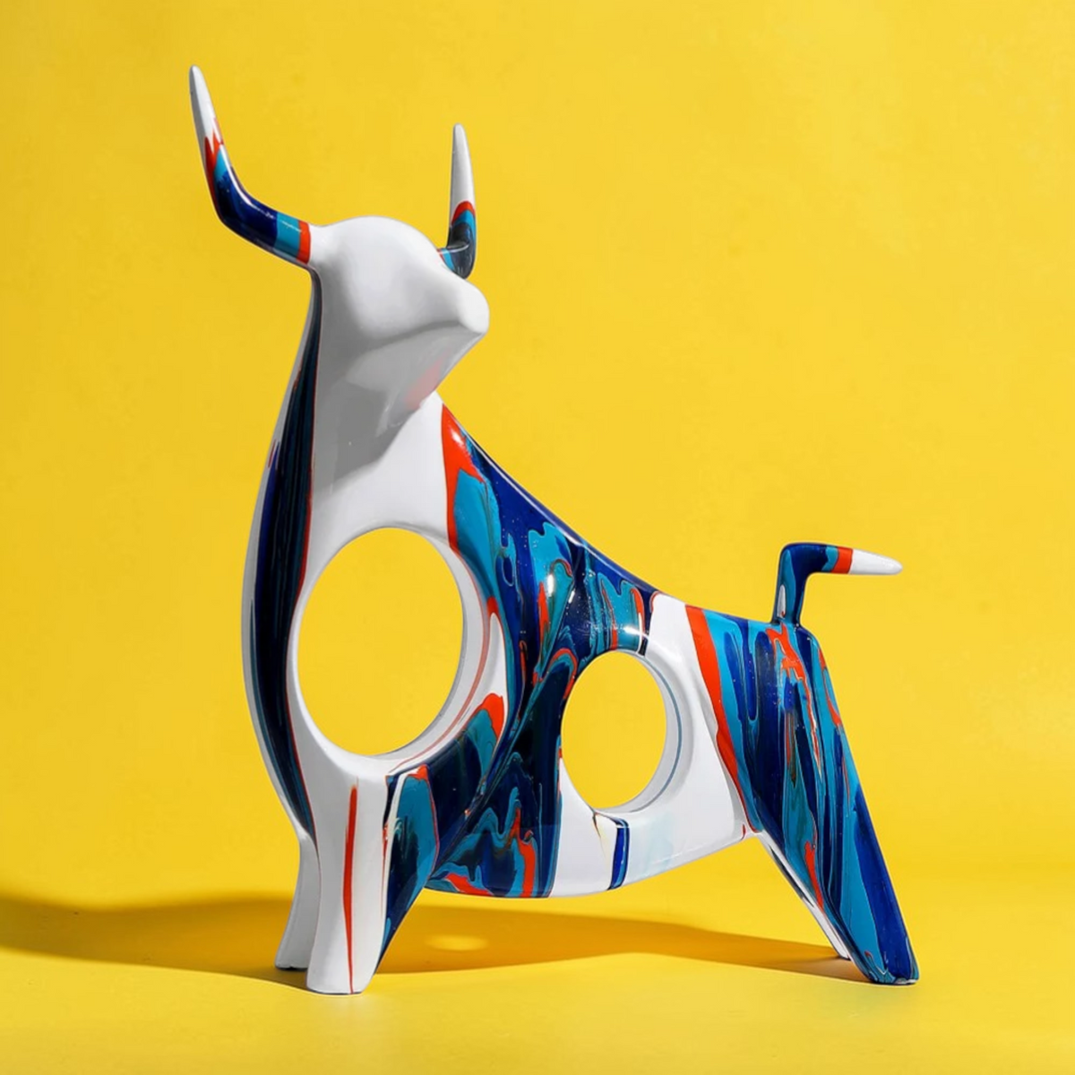 Standing colorful abstract bull sculpture