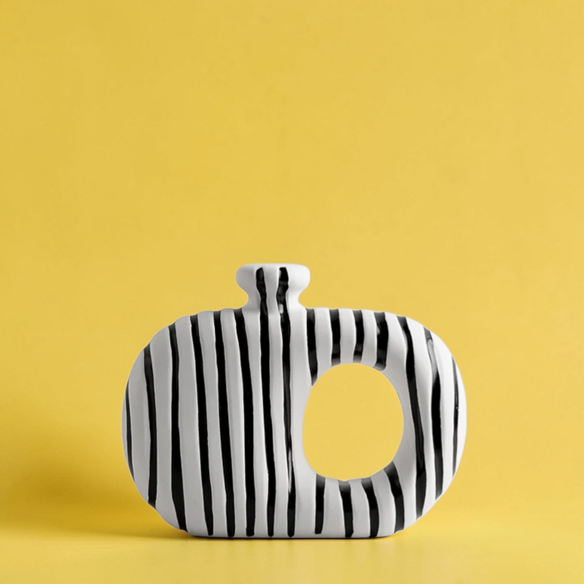 Black and white striped ceramic donut vase Style A