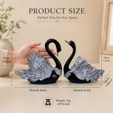 Black and silver swan figurine set size reference