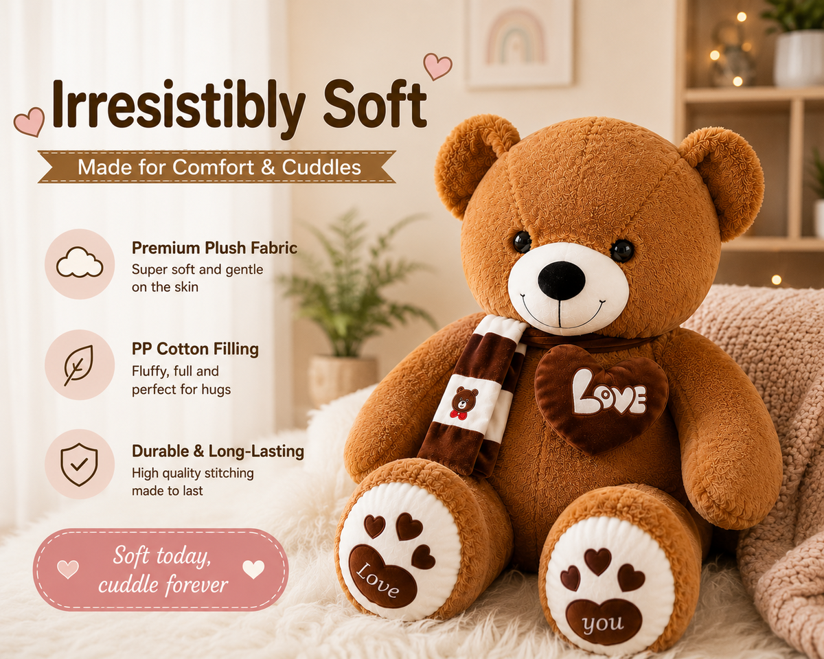 Soft plush teddy bear material and filling details