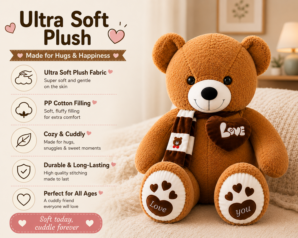 Teddy bear soft plush fabric and PP cotton filling