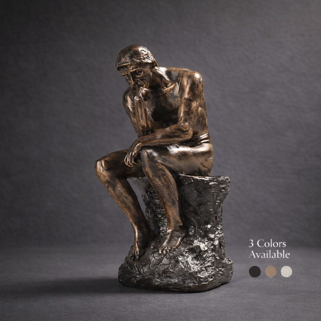 Bronze Thinking Man sculpture studio view