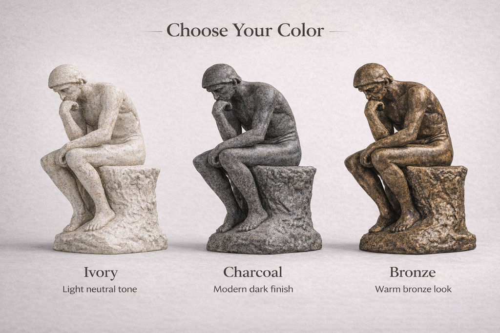 Thinking Man sculpture Ivory Charcoal Bronze color options
