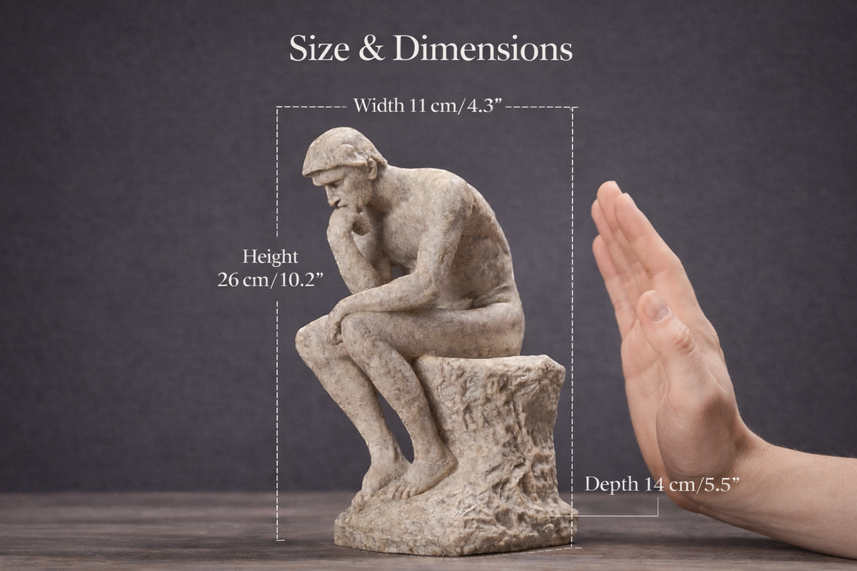 Thinking Man sculpture dimensions 26 by 11 by 14 cm