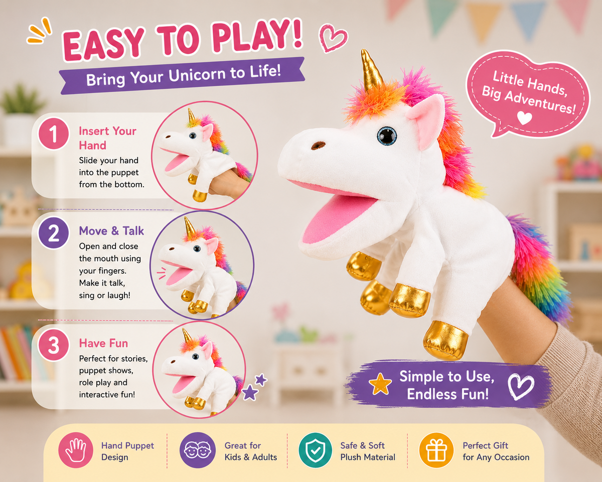 How to use the unicorn hand puppet with moving mouth