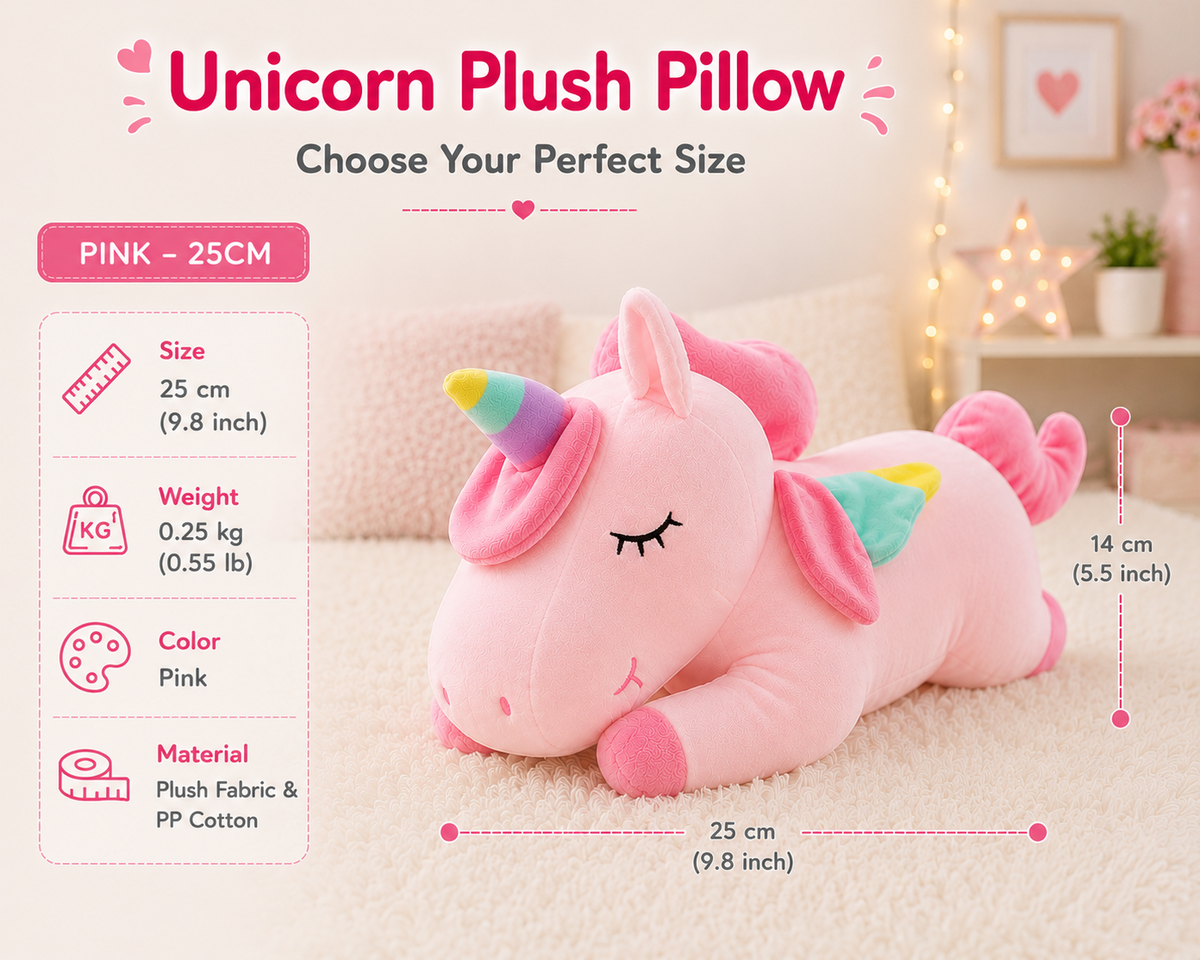 Unicorn plush pillow close-up details