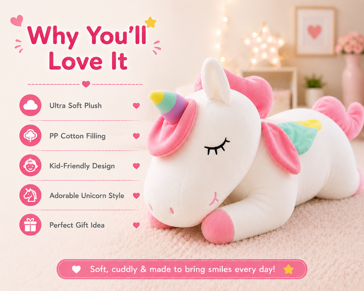 Unicorn plush pillow reading corner lifestyle