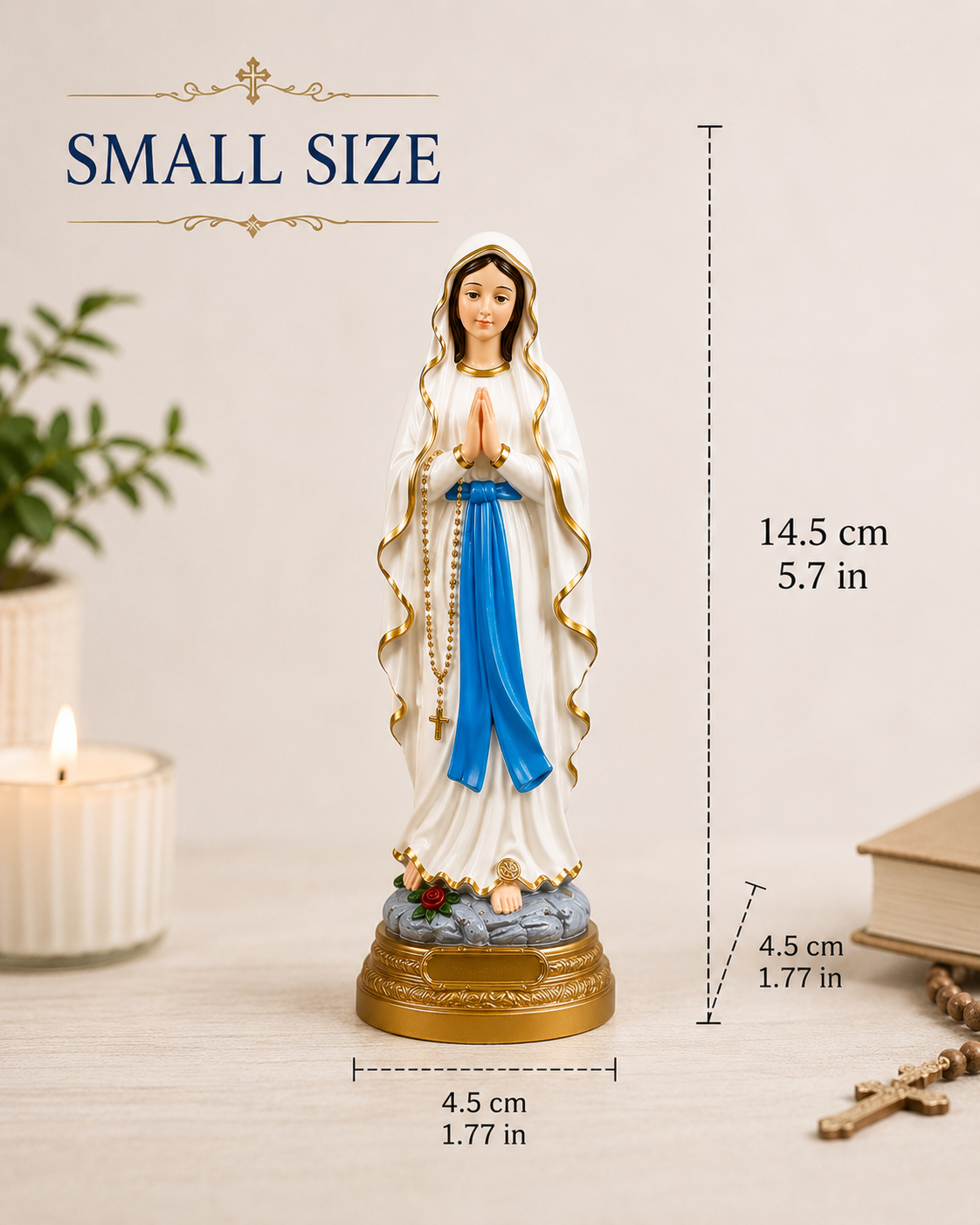 Small Virgin Mary resin statue 14.5 cm