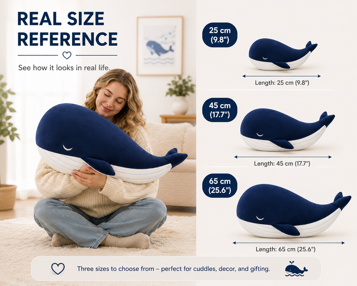 Blue plush whale pillow main image
