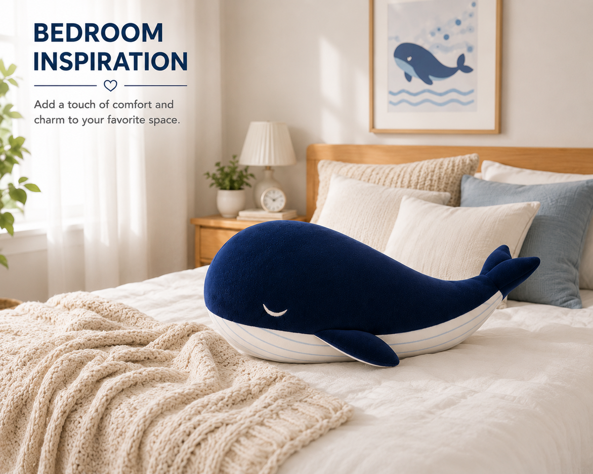 Blue plush whale pillow