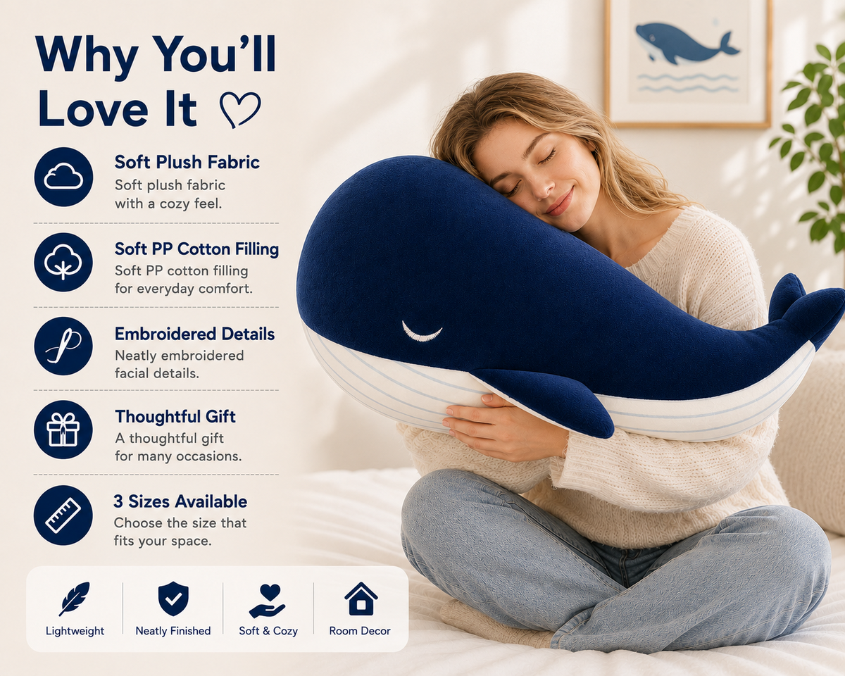 Blue plush whale pillow