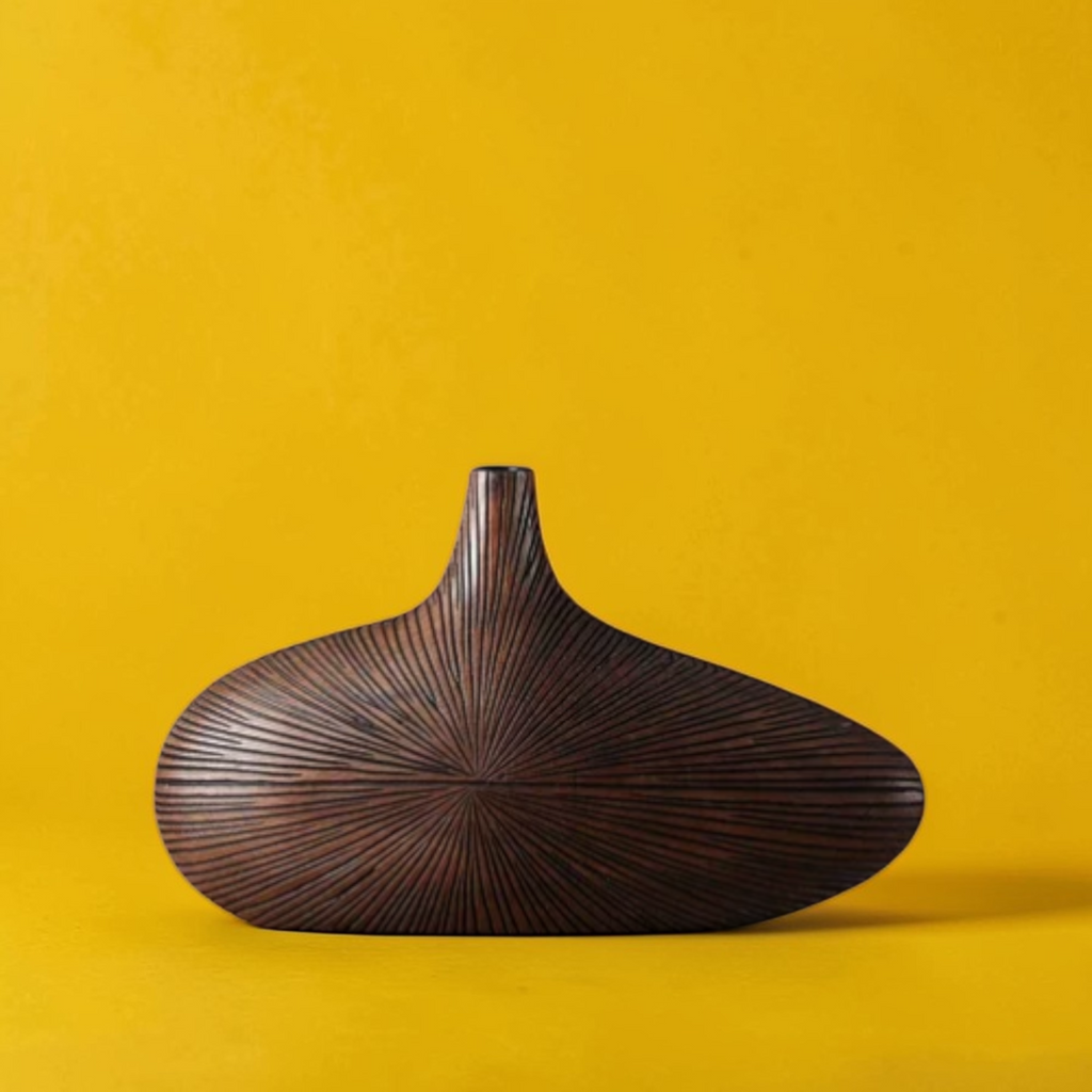 Style A Dark Round modern wooden vase